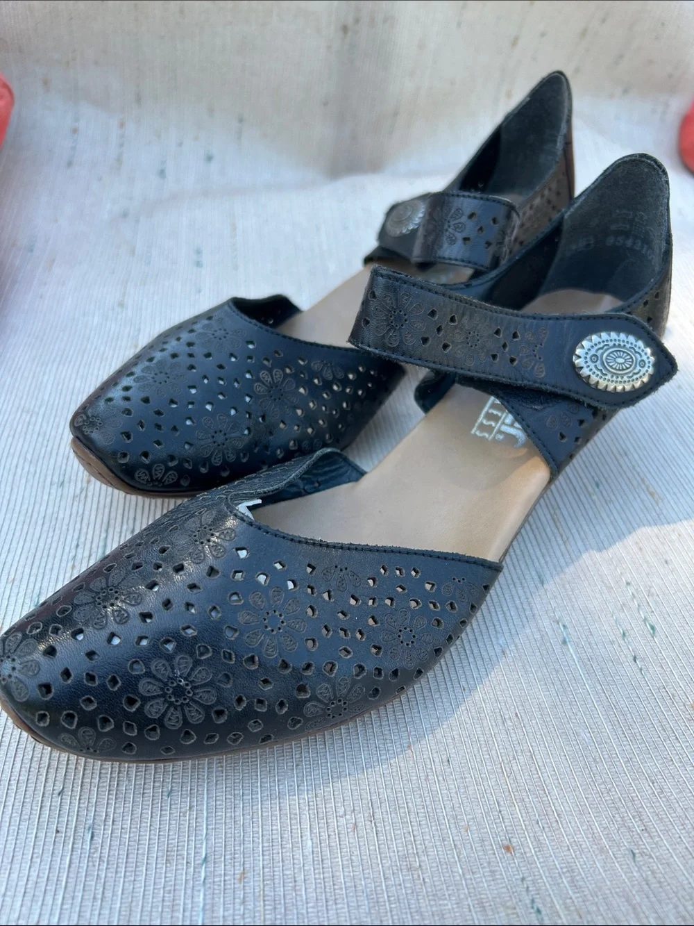 Rieker Black Floral Cutout Mary Jane Flats